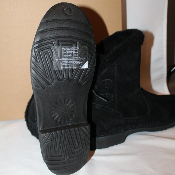 NIB UGG NAIYAH SUEDE SHEEPSKIN TIE WINTER ANKLE BOOTIE BOOTS BLACK - Picture 9 of 10